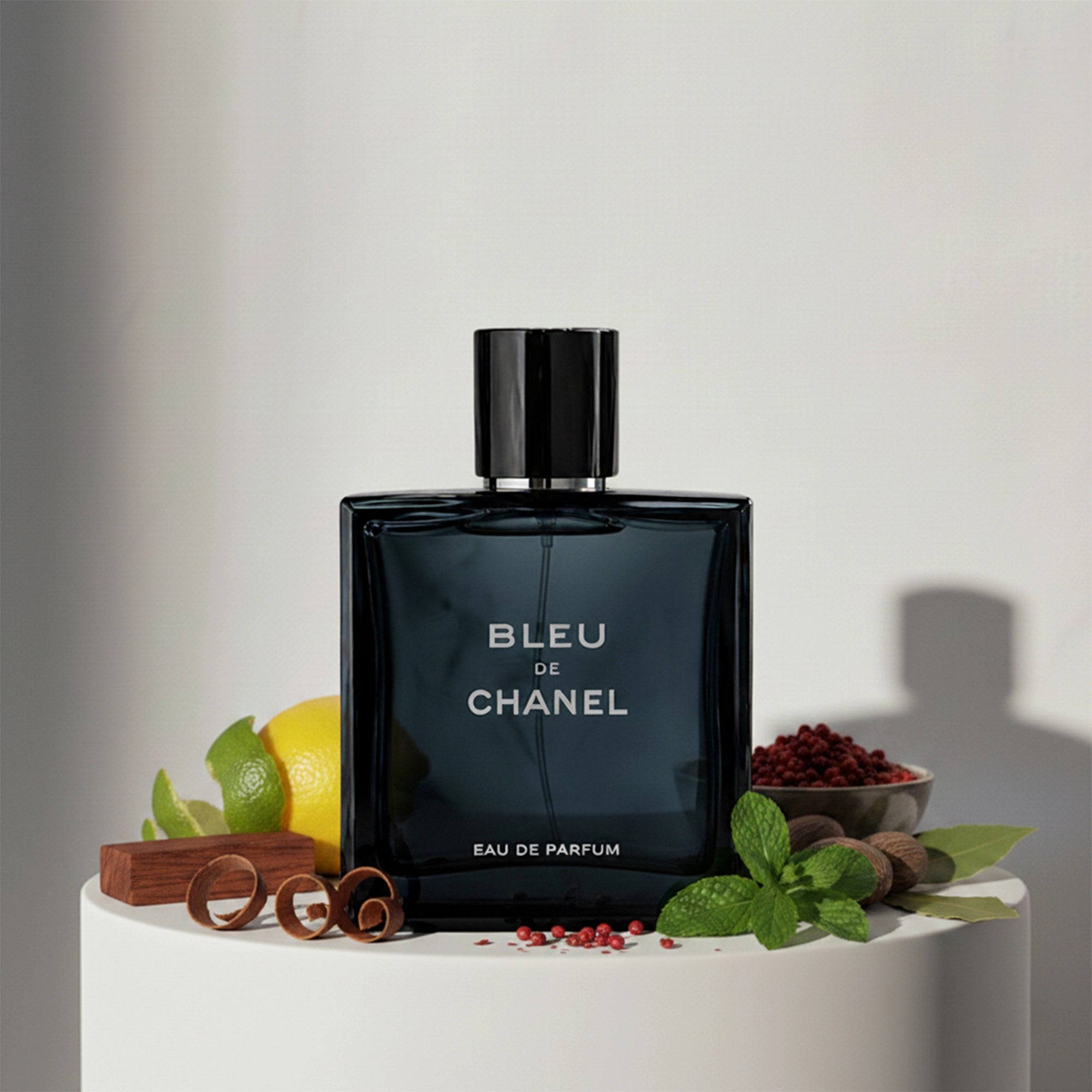 Chanel Bleu de Chanel eau de parfum with citrus, cedar and sandalwood notes – available at luxuryperfumesamples.com