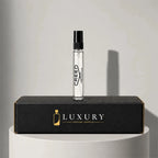 Creed Aventus eau de parfum sample vial, displayed on Luxury Perfume Samples branded box – sample decant available at luxuryperfumesamples.com
