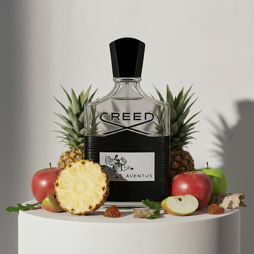 Creed Aventus eau de parfum with pineapple, blackcurrant and apple notes – available at luxuryperfumesamples.com
