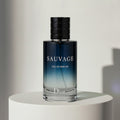 Dior Sauvage eau de parfum in blue ombré glass bottle with black ribbed cap – full-size bottle available at luxuryperfumesamples.com
