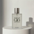 Giorgio Armani Acqua di Giò Pour Homme eau de toilette in clear glass bottle with silver cap – full-size bottle available at luxuryperfumesamples.com
