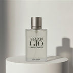 Giorgio Armani Acqua di Giò Pour Homme eau de toilette in clear glass bottle with silver cap – full-size bottle available at luxuryperfumesamples.com
