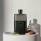 Gucci Guilty Pour Homme eau de toilette with lavender, patchouli and amber notes – available at luxuryperfumesamples.com