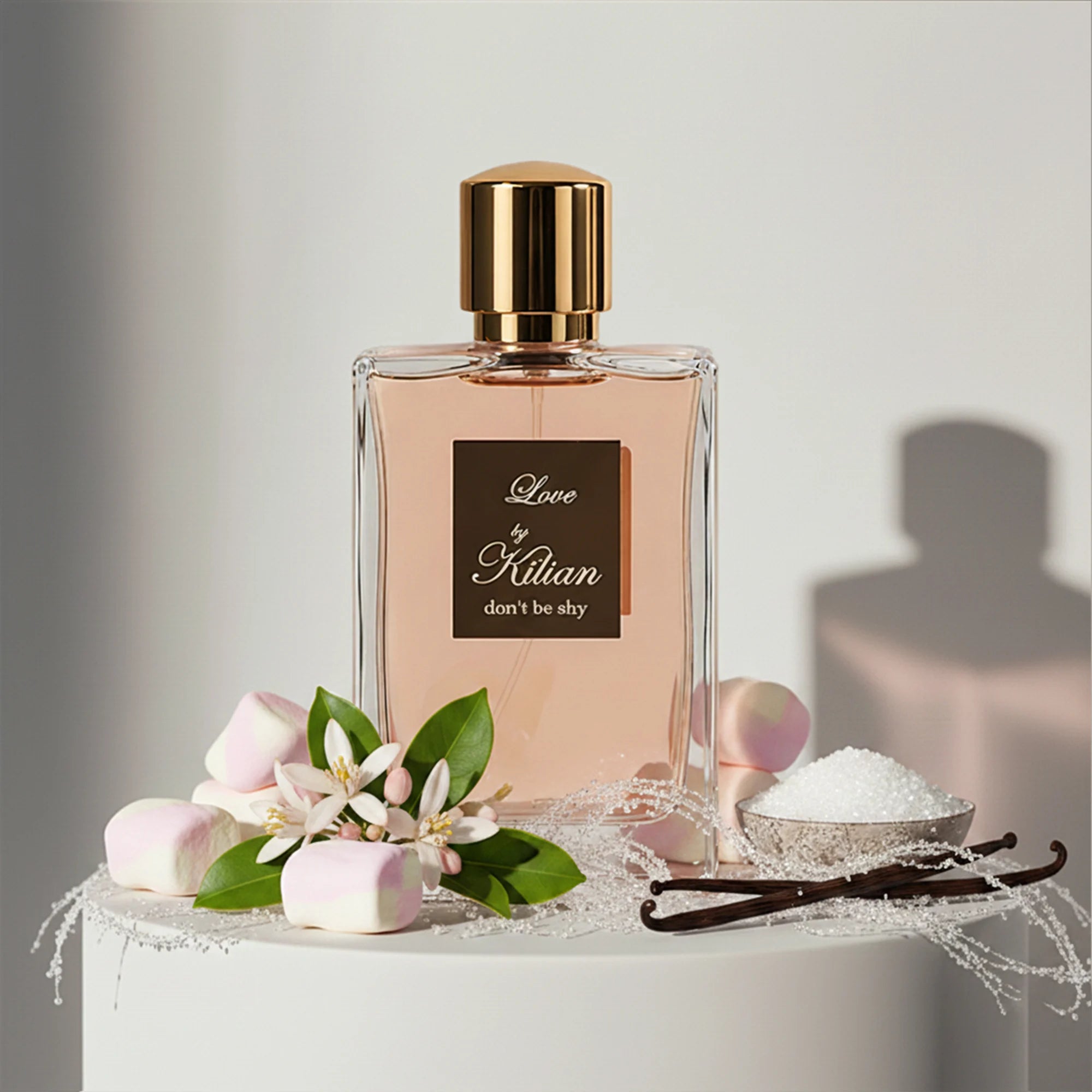 Kilian Love, Don't Be Shy eau de parfum with marshmallow, orange blossom, vanilla and sugar notes – available at luxuryperfumesamples.com