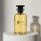 Louis Vuitton LV Lovers eau de parfum in golden glass bottle with black cap – full-size bottle available at luxuryperfumesamples.com
