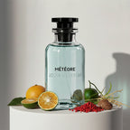 Louis Vuitton Météore eau de parfum with citrus, pink pepper and musk notes – available at luxuryperfumesamples.com
