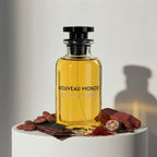 Louis Vuitton Nouveau Monde eau de parfum with cocoa, saffron, nutmeg and sandalwood notes – available at luxuryperfumesamples.com