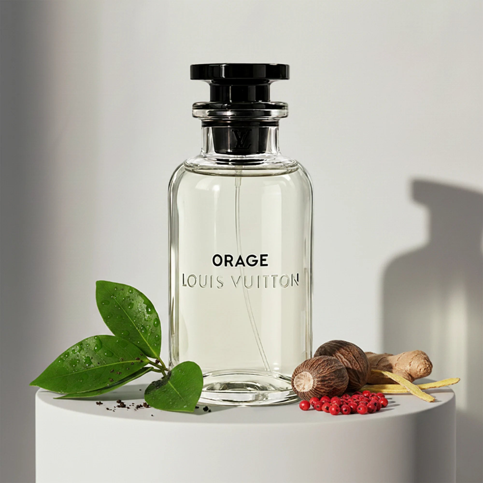 Louis Vuitton Orage eau de parfum with basil, pink pepper and patchouli notes – available at luxuryperfumesamples.com
