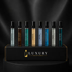 Louis Vuitton fragrance sample set with decant vials in a Luxury Perfume Samples branded box – available at luxuryperfumesamples.com
