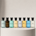 Louis Vuitton fragrance collection featuring eight eau de parfum and eau de toilette bottles including Imagination, Ombre Nomade, Pacific Chill and Météore – full-size bottles available at luxuryperfumesamples.com