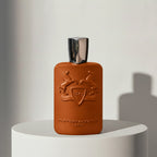 Parfums de Marly Althaïr eau de parfum in brown leather-textured glass bottle with silver cap – full-size bottle available at luxuryperfumesamples.com
