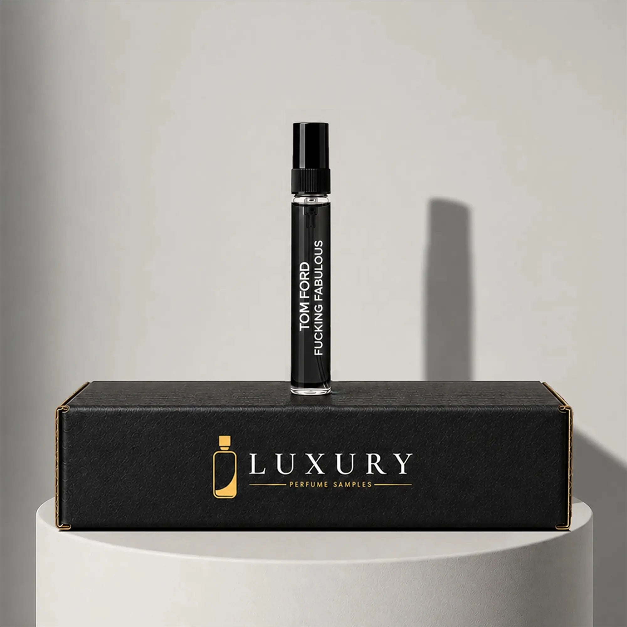 Tom Ford Fucking Fabulous eau de parfum sample vial, displayed on Luxury Perfume Samples branded box – sample decant available at luxuryperfumesamples.com