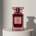 Tom Ford Lost Cherry eau de parfum in deep red glass bottle, 100ml – full-size bottle available at luxuryperfumesamples.com