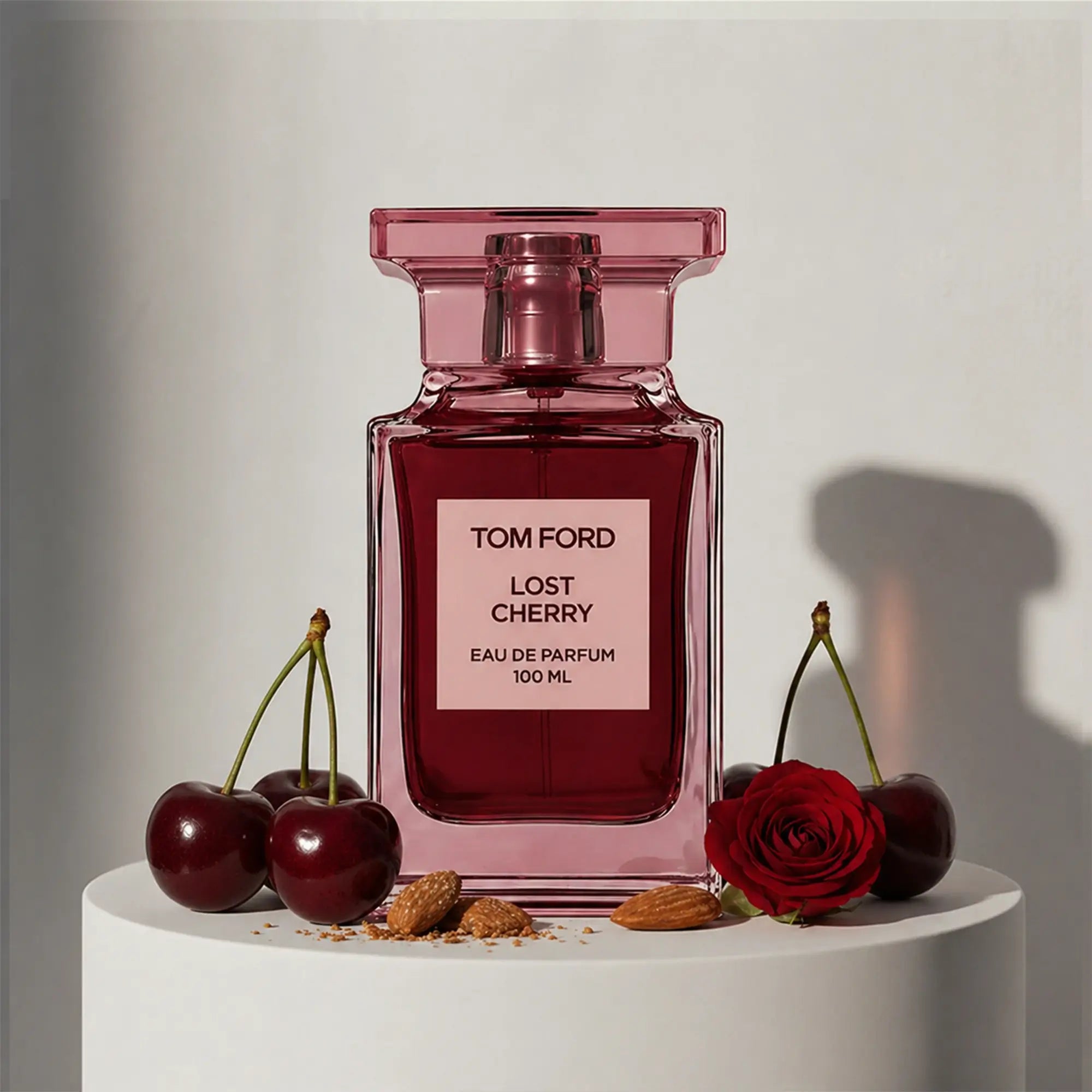 Tom Ford Lost Cherry eau de parfum with cherry, almond and rose notes – available at luxuryperfumesamples.com