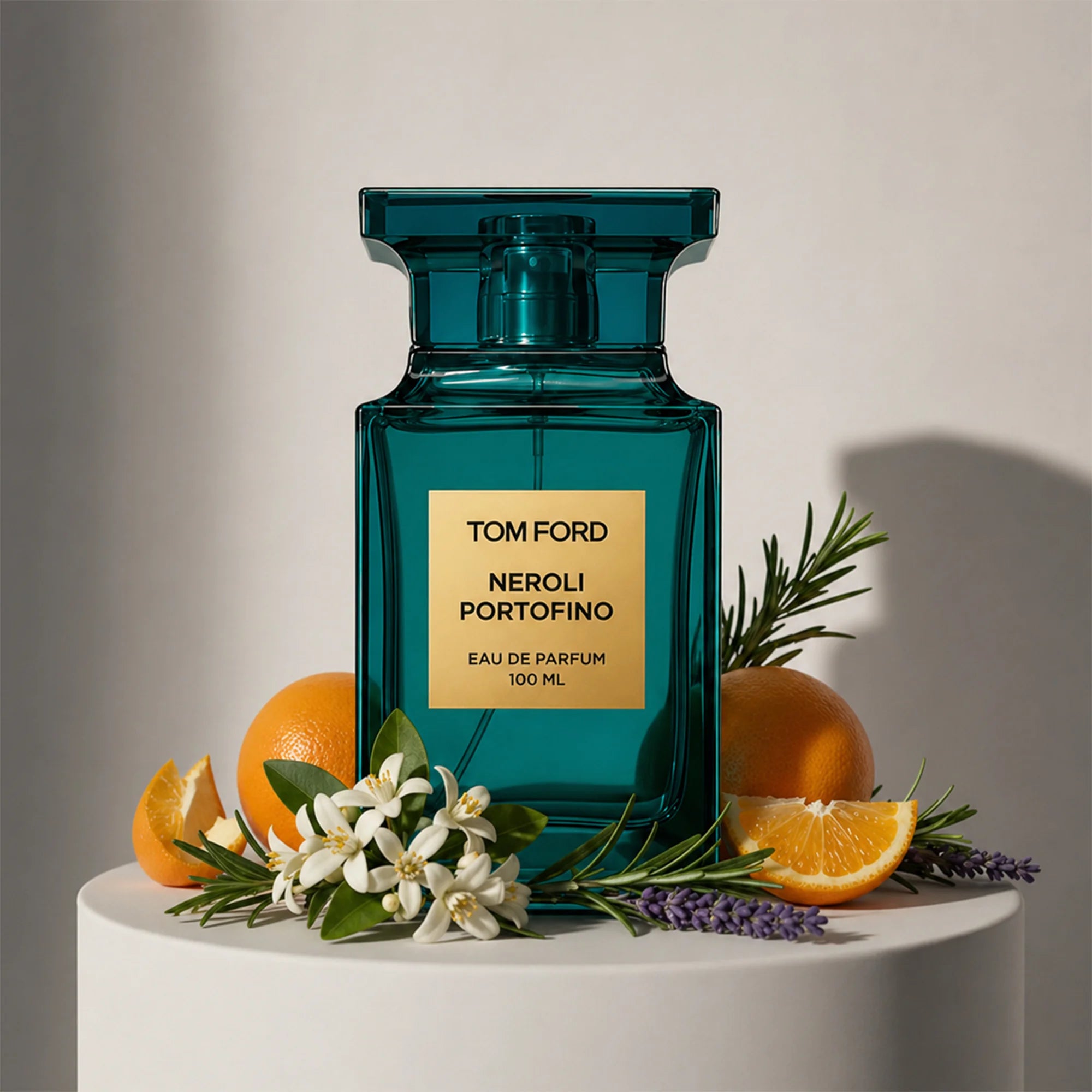 Tom Ford Neroli Portofino eau de parfum with orange, neroli blossom, rosemary and lavender notes – available at luxuryperfumesamples.com