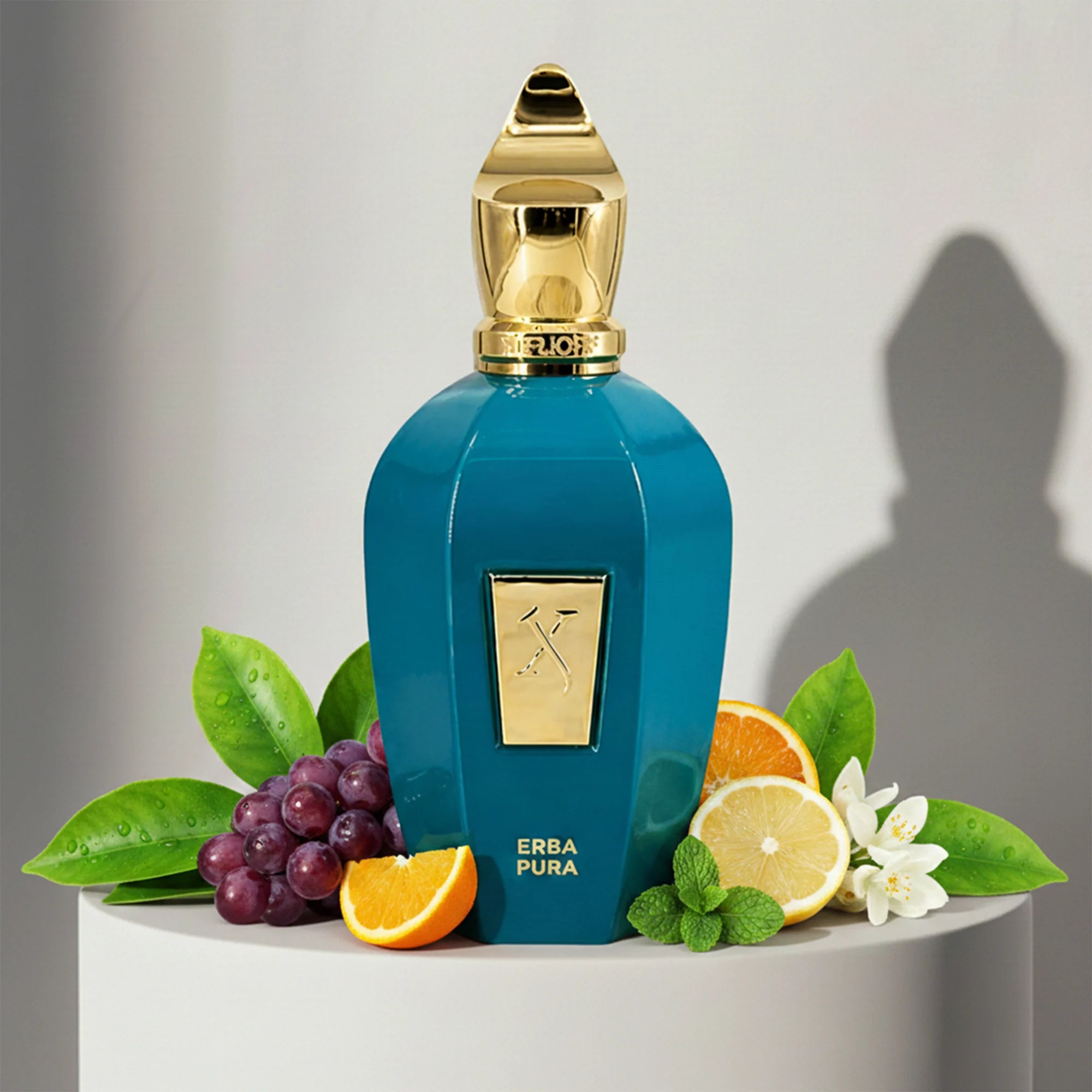 Xerjoff Erba Pura eau de parfum with grape, orange and white flower notes – available at luxuryperfumesamples.com
