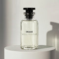 Louis Vuitton Orage eau de parfum in clear glass bottle with black cap – full-size bottle available at luxuryperfumesamples.com
