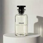 Louis Vuitton Orage eau de parfum in clear glass bottle with black cap – full-size bottle available at luxuryperfumesamples.com
